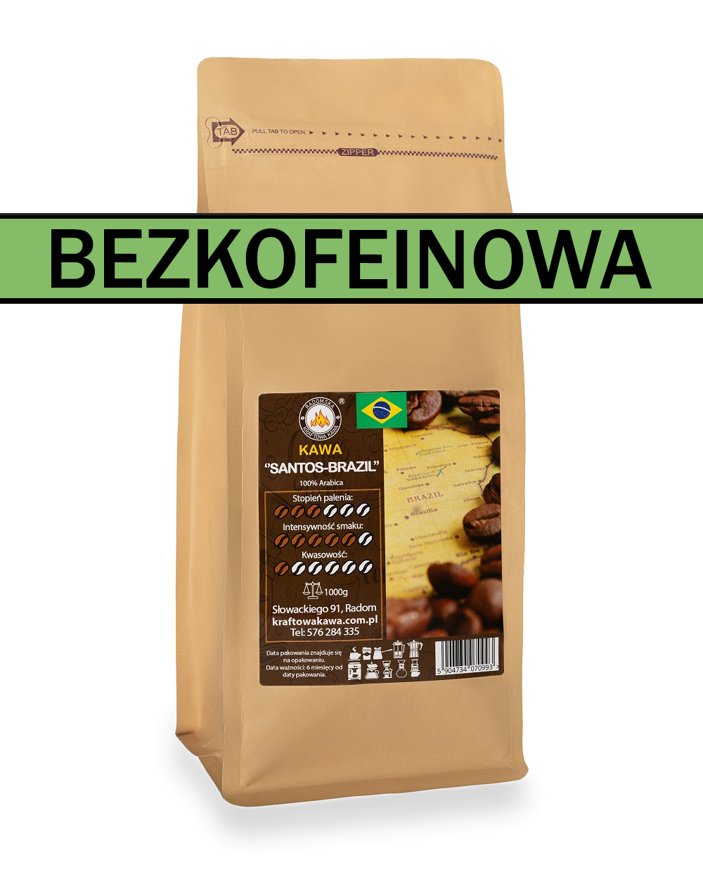 Kawa Santos-Brazil Decaf 250g-5000g Bezkofeinowa